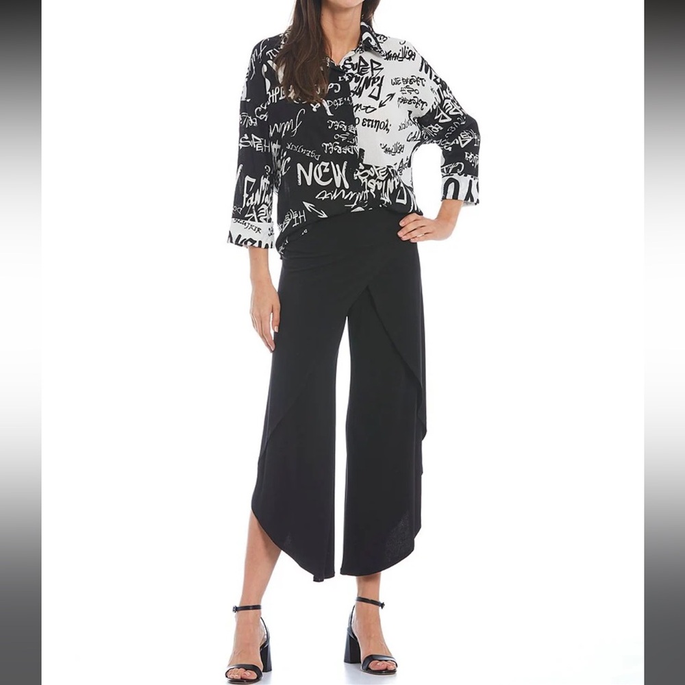 IC Collection Knit Jersey Side Wrap Angled Leg Pull On Cropped Pant